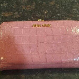 Miu Miu Pink Croc Embossed Leather Kiss lock Wallet
